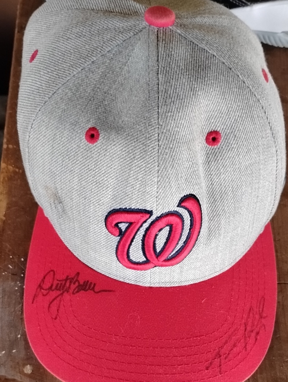 Gray and Red Embroidered Logo Baseball Cap -Dusty Baker &Player Signed